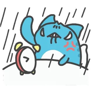 😴 angry, cat, alarm clock, cartoon, sleepy, frustrated, character telegram sticker