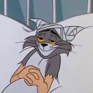 😌 Tom Cat Tom and Jerry Desenho animado, Gato, Ferido, Enfaixado, Triste telegram sticker