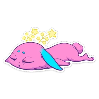 😴 śpiący, zmęczony, kreskówka, różowy, królik, gwiazdy, słodki, zwierzę whatsapp sticker