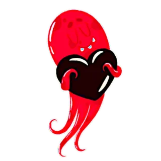 ❤️ octopus, heart, love, cartoon, red, animal telegram sticker