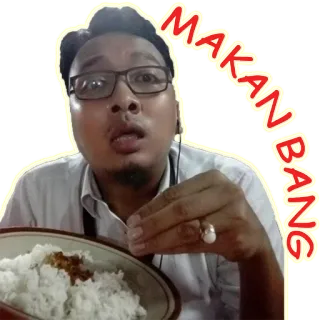 🍛 MAKAN BANG comiendo, comida, arroz, indonesio, hombre, gafas telegram sticker