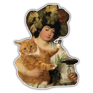 😎 gato, mujer, arte, pintura, clásico, vintage telegram sticker