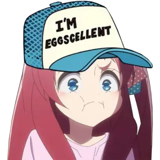 😤 I'M EGGSCELLENT аниме, мультфильм, шляпа, яйца, смешно, мем telegram sticker