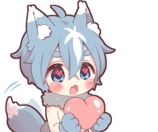 🌟 Anime, Schattig, Hart, Wolf, Chibi, Kawaii telegram sticker