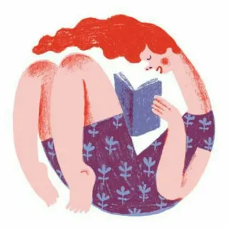 📚 reading, woman, book, illustration, red hair, cozy, girl whatsapp sticker