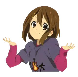 🤷‍♀ อนิเมะ, ผู้หญิง, เค-อง!, ยักไหล่, ไม่แน่ใจ, ไม่แยแส, คำถาม telegram sticker