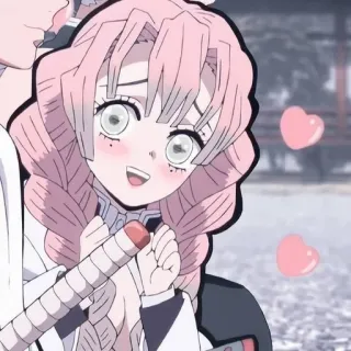 🌸 Mitsuri Kanroji Demon Slayer アニメ, 可愛い, ハート, 恋柱, 鬼滅の刃, 甘露寺蜜璃 telegram sticker