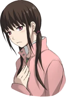 🙁 cô gái anime, tóc nâu, tóc hai bên, ửng hồng, hoạt hình, nữ, hình minh họa, chân dung telegram sticker