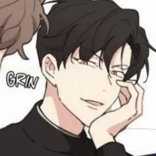🎗 GRIN ニヤリ, 男, 漫画, 笑顔, 薄笑い, 表情 telegram sticker