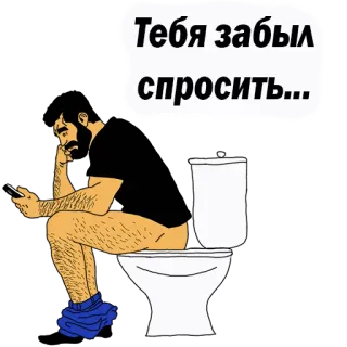 😡 Тебя забыл спросить... toilet, man, zittend, telefoon, humor telegram sticker