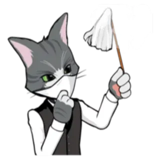 😑 고양이, 먼지떨이, 청소, 의인화, 만화, 캐릭터 telegram sticker