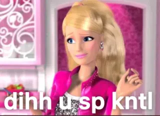 😆 Barbie dihh u sp kntl Meme, lucu, boneka, karakter, ekspresi, teks telegram sticker