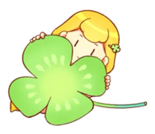 😐 クローバー, 幸運, 葉, 漫画, 女の子, 可愛い, 四つ葉のクローバー, 自然 whatsapp sticker