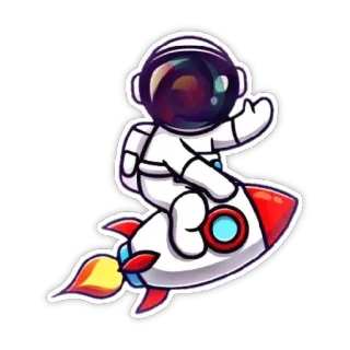 🙂 astronaute, fusée, espace, dessin animé, science, exploration telegram sticker