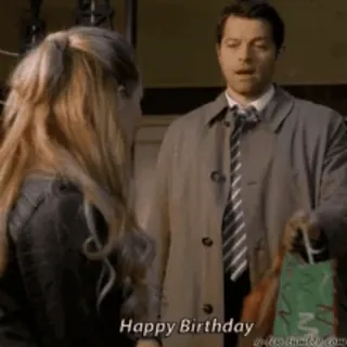 🥳 Castiel Supernatural Happy Birthday urodziny, święto, prezent, impreza whatsapp sticker