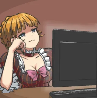 ❤️ anime, meisje, kijkt, computer, meid, zit whatsapp sticker