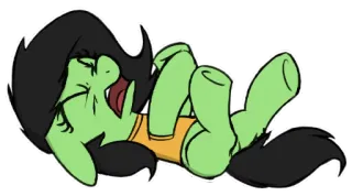 👷 小马, 卡通, 笑, 动物, 绿色, 躺 telegram sticker