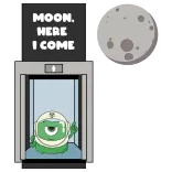 🌑 MOON, HERE I COME луна, космос, лифт, астронавт, мультфильм, звезды telegram sticker