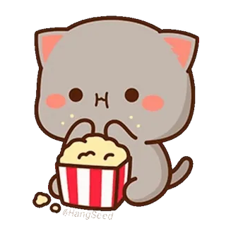 🍿 猫, 卡通, 爆米花, 可爱, 动物, 食物, 吃 whatsapp sticker