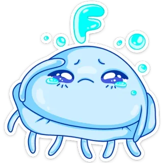 😢 F mono, triste, dibujos animados, kawaii, medusa, lágrimas, F whatsapp sticker