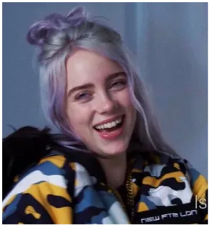 😆 Billie Eilish NEW FTR LDN 比莉·艾利什, 歌手, 名人, 流行明星, 音乐, 年轻, 微笑, 风格 telegram sticker