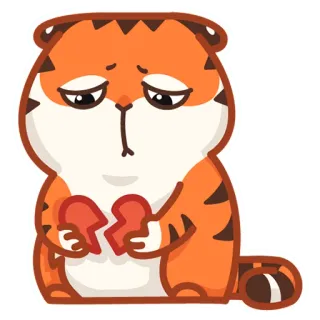 💔 tiger, sad, broken heart, heartbreak, cartoon, animal, orange telegram sticker
