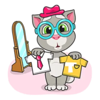 👘 Talking Tom cat, cartoon, clothes, mirror, hat telegram sticker