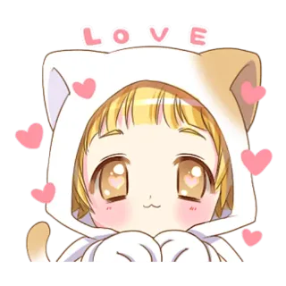 ❤️ LOVE Anime, Lindo, Amor, Gato, Corazones, Kawaii, Dibujos animados telegram sticker