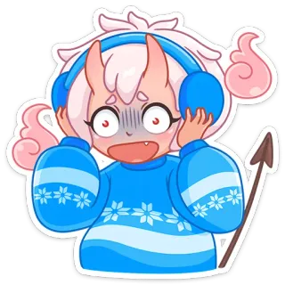 😳 Animé, Démon, Casque, Fille, Kawaii, Choquée whatsapp sticker