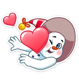 ❤️ muñeco de nieve, corazón, amor, invierno, dibujos animados, lindo, fiesta, guiño whatsapp sticker