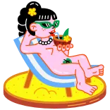 ⌛️ Cartone animato, Donna, Nudità, Spiaggia, Estate, Cocktail telegram sticker