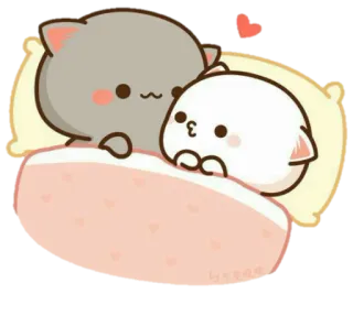 💑 Dibujos animados, Lindo, Gatos, Amor, Kawaii, Cama, Dormir whatsapp sticker