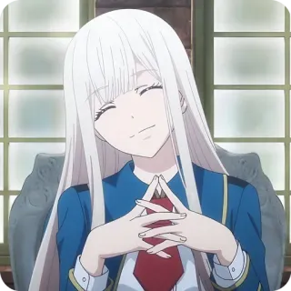 😇 Anime, Fille, Cheveux Blancs, Souriant(e), Uniforme, Personnage telegram sticker