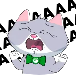 😫 cat, animal, cartoon, crying, upset, sad, green bow tie whatsapp sticker