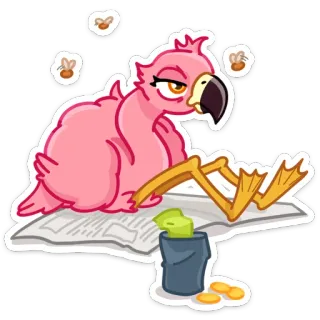🤑 鳥, フラミンゴ, 富, お金, バケツ, 漫画 telegram sticker