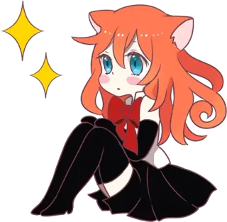 ✨ Аниме, Девушка-кошка, Каваий, Рыжие волосы, Милый, Блёстки telegram sticker