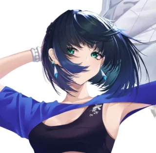 🧿 cô gái anime, tóc xanh, mắt xanh lá cây, dễ thương, hình minh họa, nữ telegram sticker