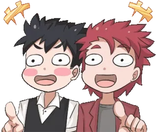 🎈 Anime Stil, Cartoon, Zwei Charaktere, Fröhlich, Freundschaft, Daumen hoch telegram sticker