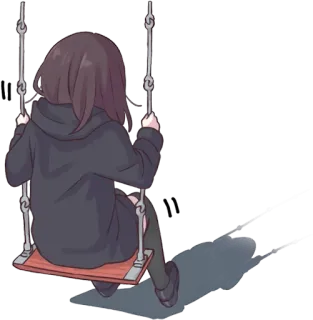 😞 Аниме девушка, Качели, Одинокий/ая, Грустный/ая, Толстовка telegram sticker