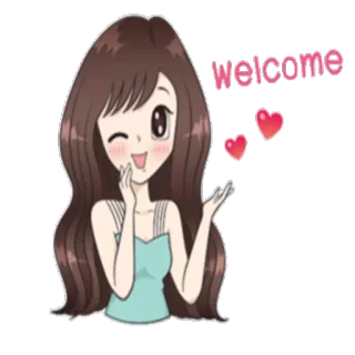🖐 welcome bienvenida, chica, corazones, dibujos animados whatsapp sticker