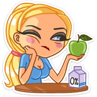🍏 0% donna, mela, latte, salutare, cartone animato, cibo telegram sticker