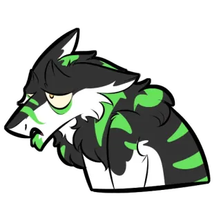 😩 wolf, animal, cartoon, furry, green, black, white whatsapp sticker