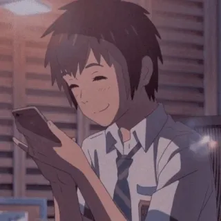 💫 Taki Tachibana Your Name Anime, Nhân vật, Cười, Nam, Điện thoại, Học sinh telegram sticker