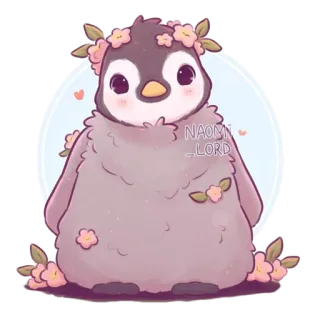 🐧 NAOMI_LORD penguin, flowers, cute, cartoon, animal telegram sticker