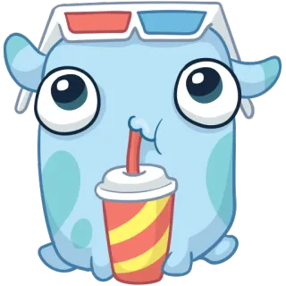 📺 Dessin animé, Film, Monstre, Soda, Lunettes, Bleu, Boisson, Divertissement whatsapp sticker