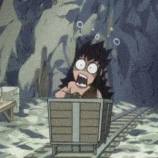 😱 anime, cartoon, mine cart, scared, mining, shocked telegram sticker