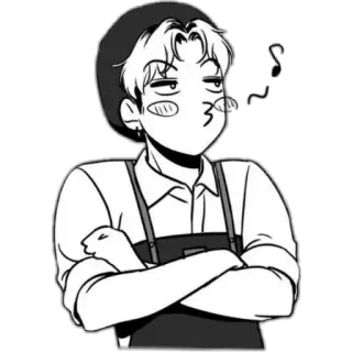 😚 manhwa, anime, cute, boy, black and white, ears pierced telegram sticker