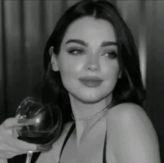 🖤 woman, wine, portrait, black and white, drinking, necklace telegram sticker
