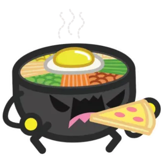 🍕 makanan, mangkuk, kartun, pizza, makan, imut, karakter whatsapp sticker