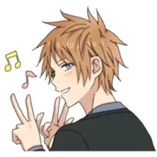 😁 anime, cartoon, character, boy, cute, music, peace sign telegram sticker
